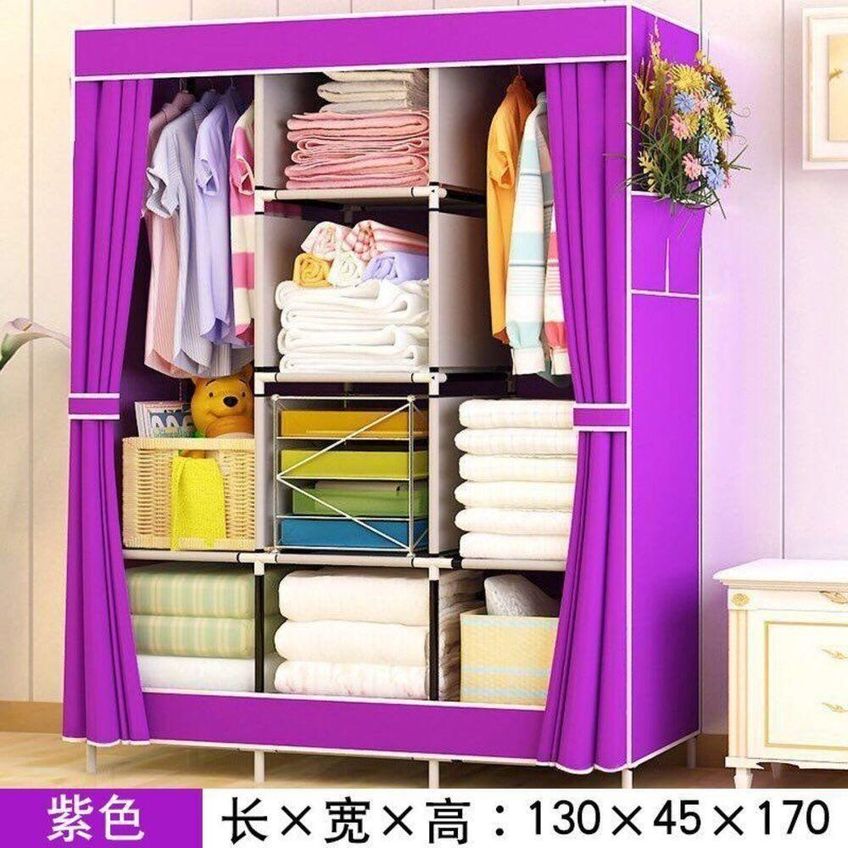 Guarda Roupa Portatil Tipo Armario Com Prateleiras E Arara Cabideiro Azul Com Estrutura Leve - imagem 3