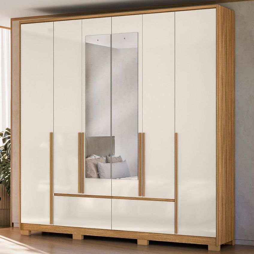 Guarda Roupa Casal Denver 6 Portas De Bater 4 Gavetas Mdp Freijo Off White Moval Móveis - imagem 2