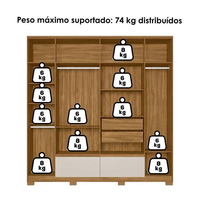 Guarda Roupa Casal Denver 6 Portas De Bater 4 Gavetas Mdp Freijo Off White Moval Móveis - imagem 3