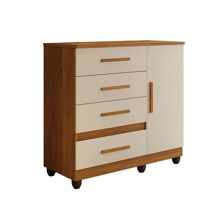 Cômoda New Florença 4 Gavetas MDP E MDF Puxador Madeirado Cinamomo-Off Benetil Móveis - imagem 3
