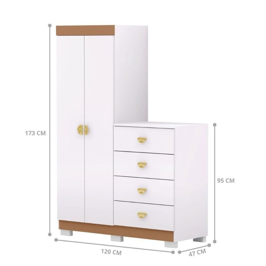 Cômoda Roupeiro Cristal 2 Portas 4 Gavetas MDF MDP Branco Vila Rica - imagem 4