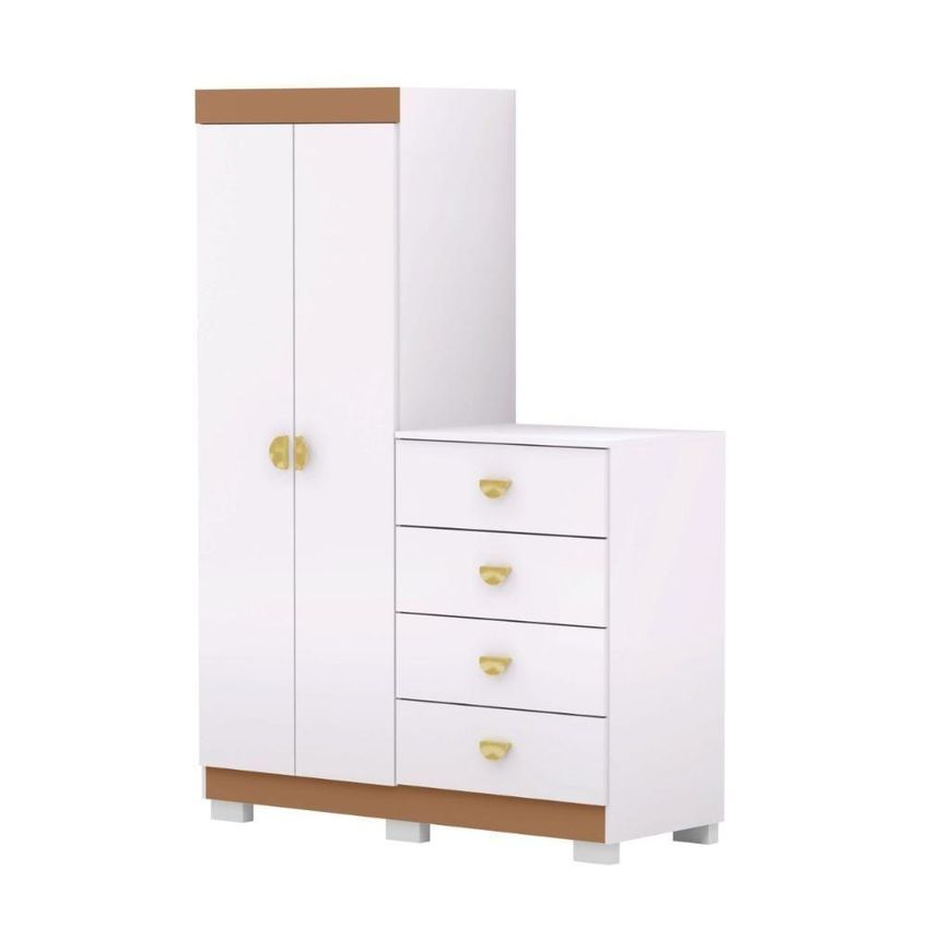 Cômoda Roupeiro Cristal 2 Portas 4 Gavetas MDF MDP Branco Vila Rica - imagem 5
