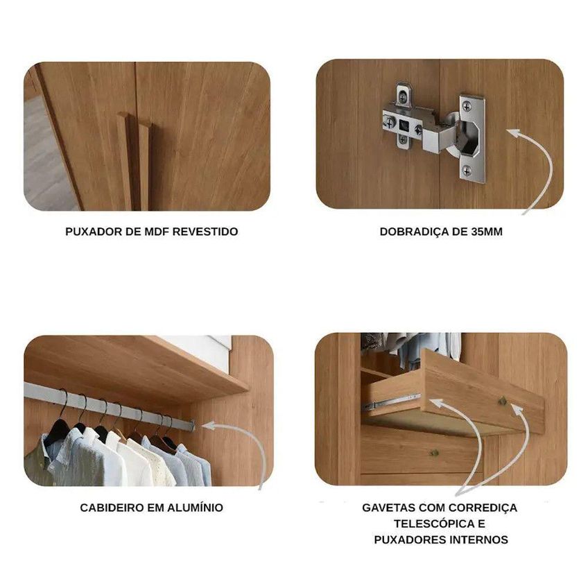 Guarda Roupa Casal Bellagio 6 Portas De Bater 6 Gavetas MDF Cumaru Móveis Novo Horizonte - imagem 3