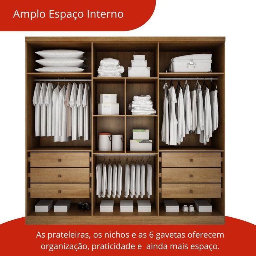 Guarda Roupa Casal Bellagio 6 Portas De Bater 6 Gavetas MDF Cumaru Móveis Novo Horizonte - imagem 4