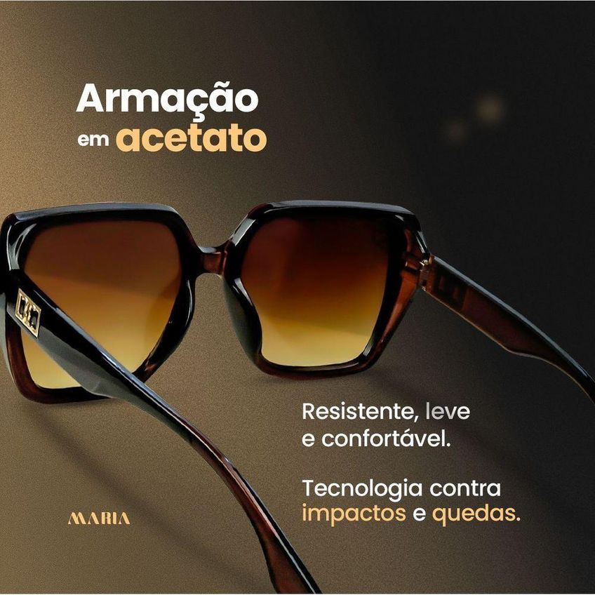 Óculos De Sol Orizom Maria Em Acetato Marrom Com Lentes Proteção UV E Case Premium - imagem 5