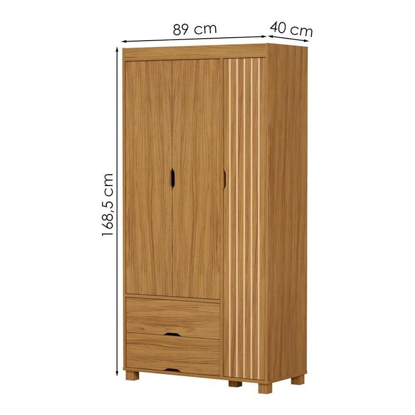 Guarda Roupa Solteiro 3 Portas Dobráveis 2 Gavetas E Cama Bela MDF Nature Off Milani Moveleira - imagem 3