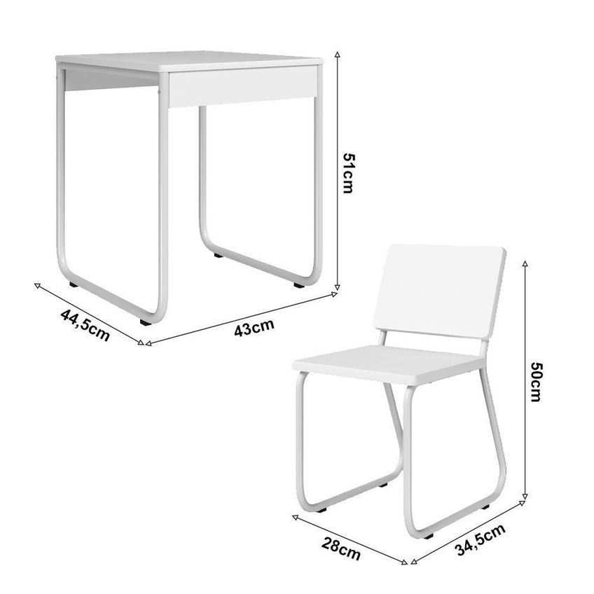 Mesinha Infantil Com Cadeira Para Estudos E Desenhos Estrutura Aço Branco Infantile Móveis - imagem 5