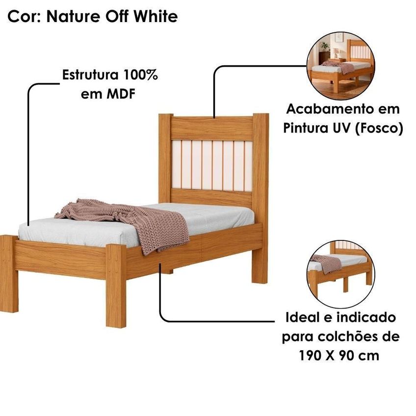 Guarda Roupa Solteiro 3 Portas Dobráveis 2 Gavetas E Cama Bela MDF Nature Off Milani Moveleira - imagem 4
