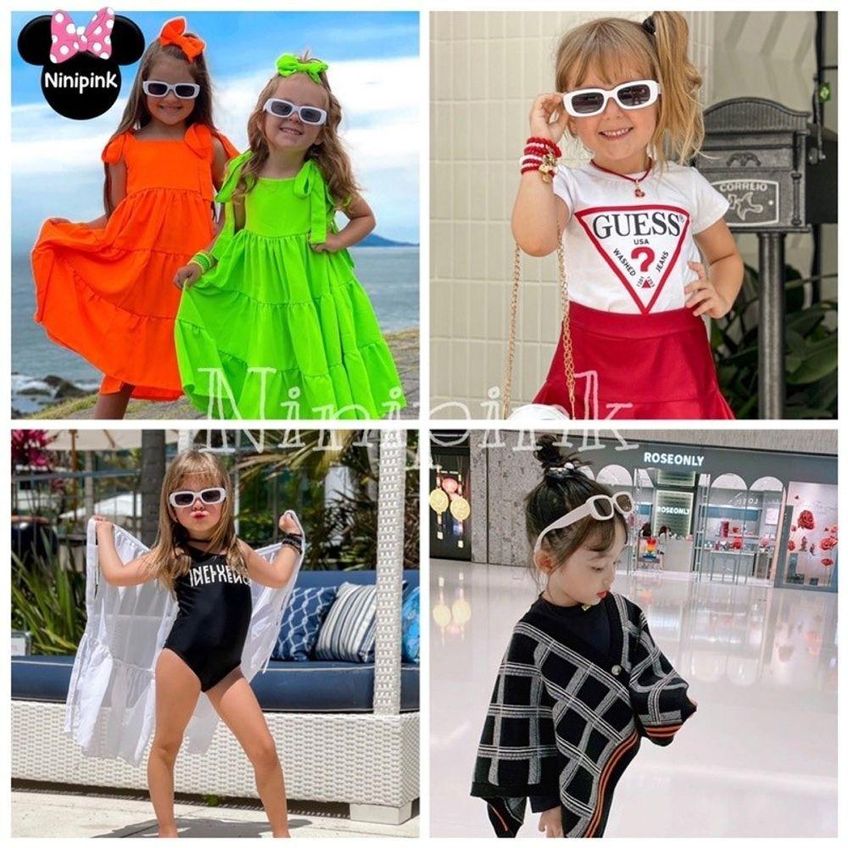 Óculos De Sol Infantil OEM Retro Vintage Retangular Quadrado Hype Rap Moda Em Policarbonato - imagem 2
