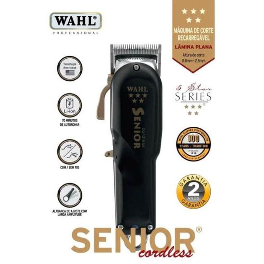 Máquina De Corte De Cabelo Wahl Senior Cordless Profissional Lâmina Ajustável Sem Fio Preto Bivolt - imagem 2