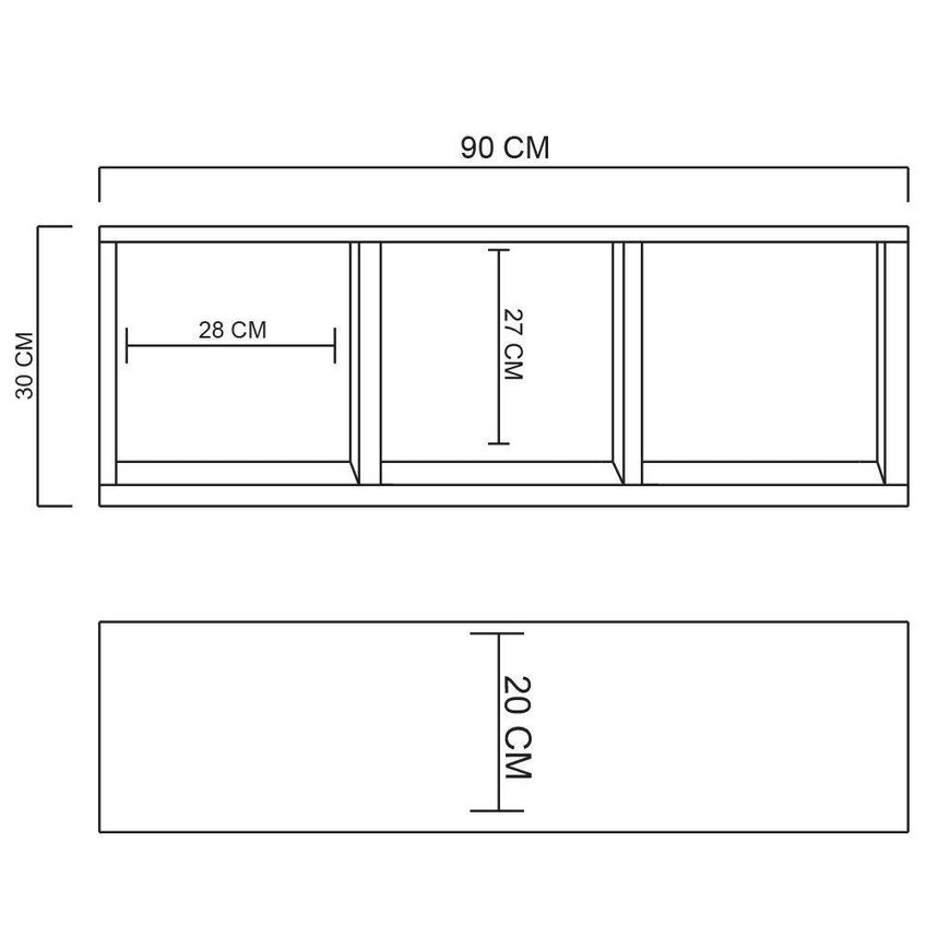 Nicho Triplo F031 90x30x20cm Em MDF 100% Reflorestamento Para Organização Preto - imagem 4