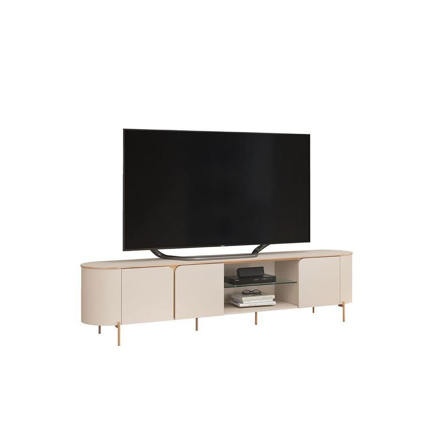 Painel Para TV Com Bancada Trento Ripado Ariana 75" 275cm 100% MDF Com Portas Giratórias Off White - imagem 5
