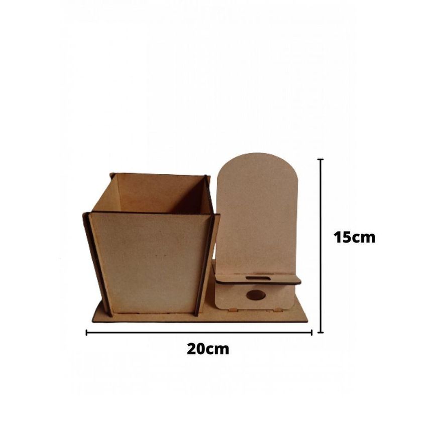 Porta Canetas Com Suporte Para Celular Trovarelli Móveis F031 Base Com Passagem Para Cabo Amadeirado - imagem 3