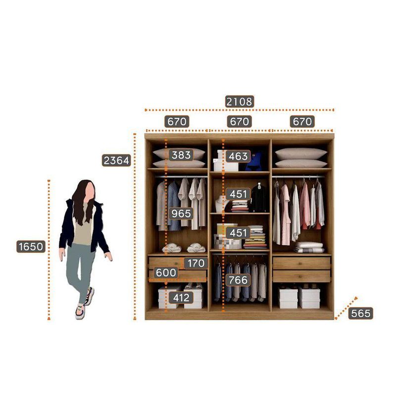 Guarda Roupa Casal Montebello 6 Portas De Bater 6 Gavetas MDF Cumaru-Fendi Móveis Novo Horizonte - imagem 3