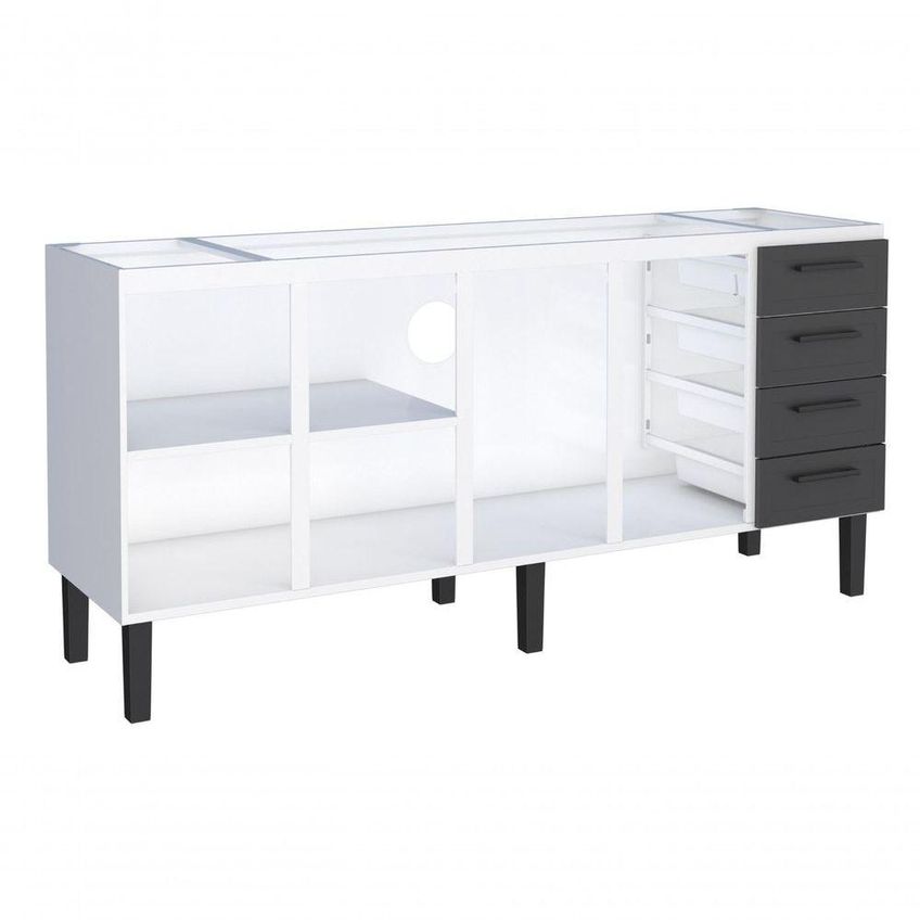 Gabinete De Cozinha Juno 200 4 Portas 4 Gavetas 100% Aço 192cm Preto Com Puxadores Em Aço - imagem 3