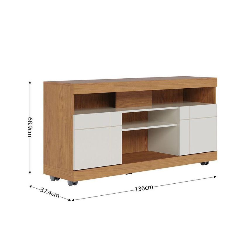Rack Para TV Yara 47" 136cm em MDP com Rodízios e Portas Frisadas Off White - imagem 3