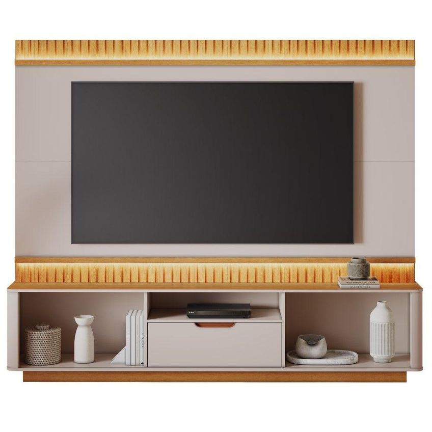 Home Para TV Até 85" Atena Ripado em MDF-MDP com Porta de Correr Off White e Cinamomo JCM Móvelaria - imagem 3
