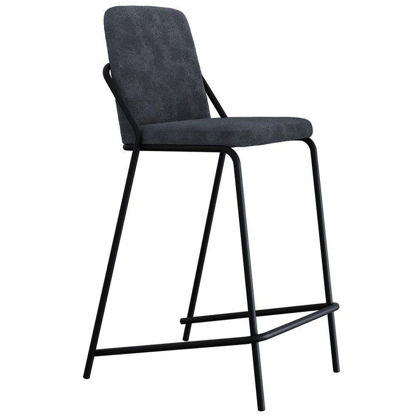 Kit 2 Banquetas Altas C01 Bouclê Nuvem Assento Estofado Com Encosto Preto Lyam Decor - imagem 3