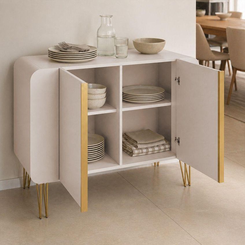 Aparador Buffet Benetto Moderno 3 Portas Em MDF 110cm Off White Para Sala - imagem 5