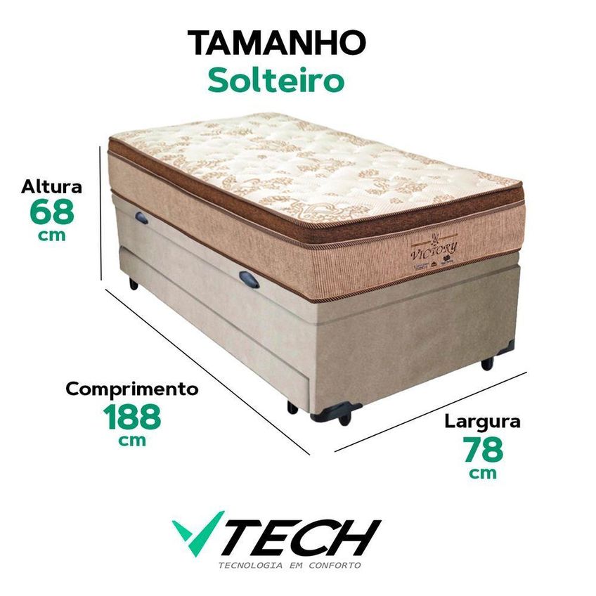 Cama Box Solteiro Bicama Baú Victory Euro Pillow Molas Ensacadas Bege Vtech - imagem 5