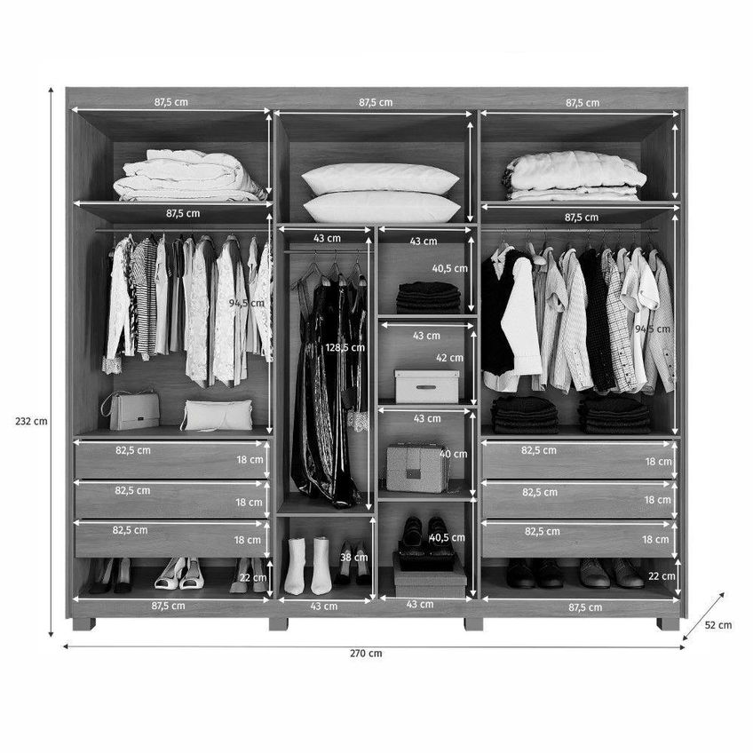 Guarda Roupa Casal Montreal Ripado 6 Portas 6 Gavetas Mdp Cinamomo Benetil Móveis - imagem 3