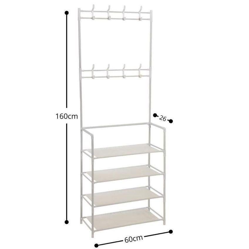 Sapateira Com Cabideiro Arara Multifuncional 4 Prateleiras Branco Organizador De Roupas E Sapatos - imagem 5