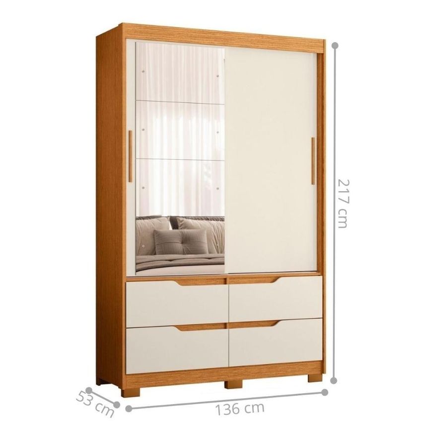 Roupeiro Casal Guarda Roupa 2 Portas Giratórias 4 Gavetas Com Espelho Marrom Mais De Casa - imagem 3