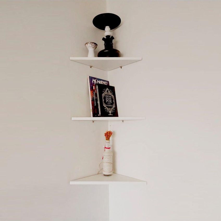 Prateleira De Canto F031 42x30cm Mdf Para Organização De Ambientes Branco - imagem 2