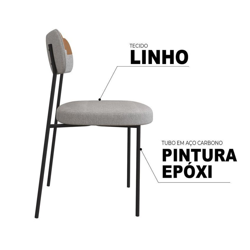 Kit 4 Cadeiras Lia De Jantar Estrutura Em Aço Couríssimo E Linho Whisky - Linho Cinza - imagem 4