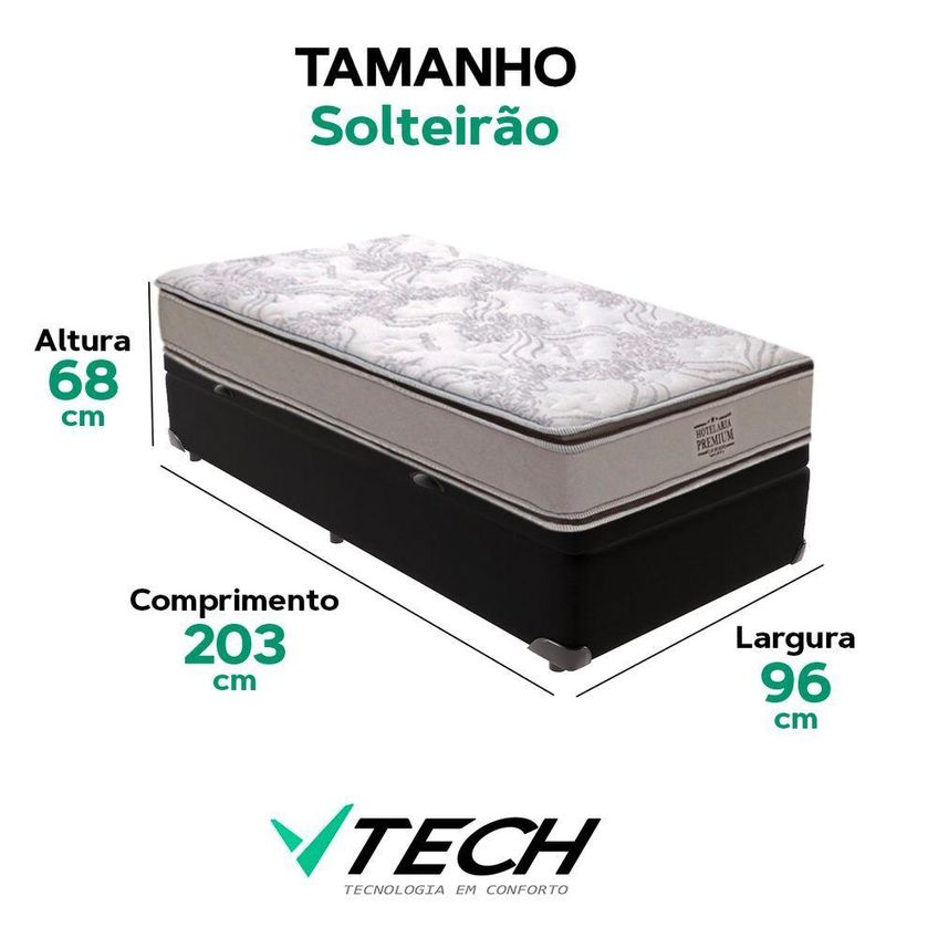 Cama Box Com Baú Solteirão Four Season Bravus Molas Ensacadas Pillow Top Preto Vtech - imagem 3