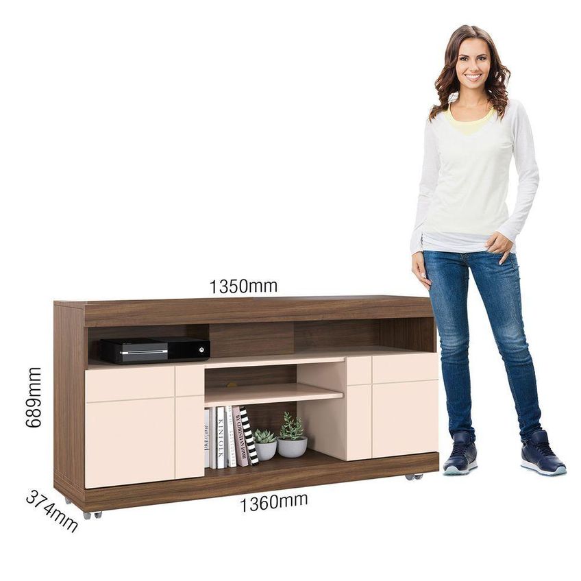 Rack Para TV Yara 47" 136cm em MDP com Portas e Prateleira Off White - imagem 3