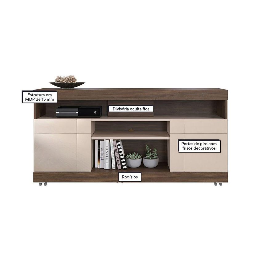 Rack Para TV Yara 47" 136cm em MDP com Portas e Prateleira Off White - imagem 4