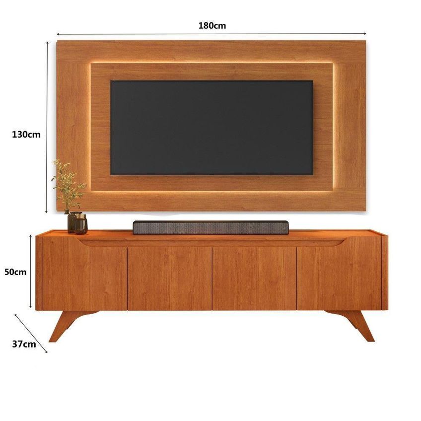 Painel E Rack Para TV 58" Grécia 180cm em MDF MDP com LED Off White Naturalle Mavaular Móveis - imagem 3