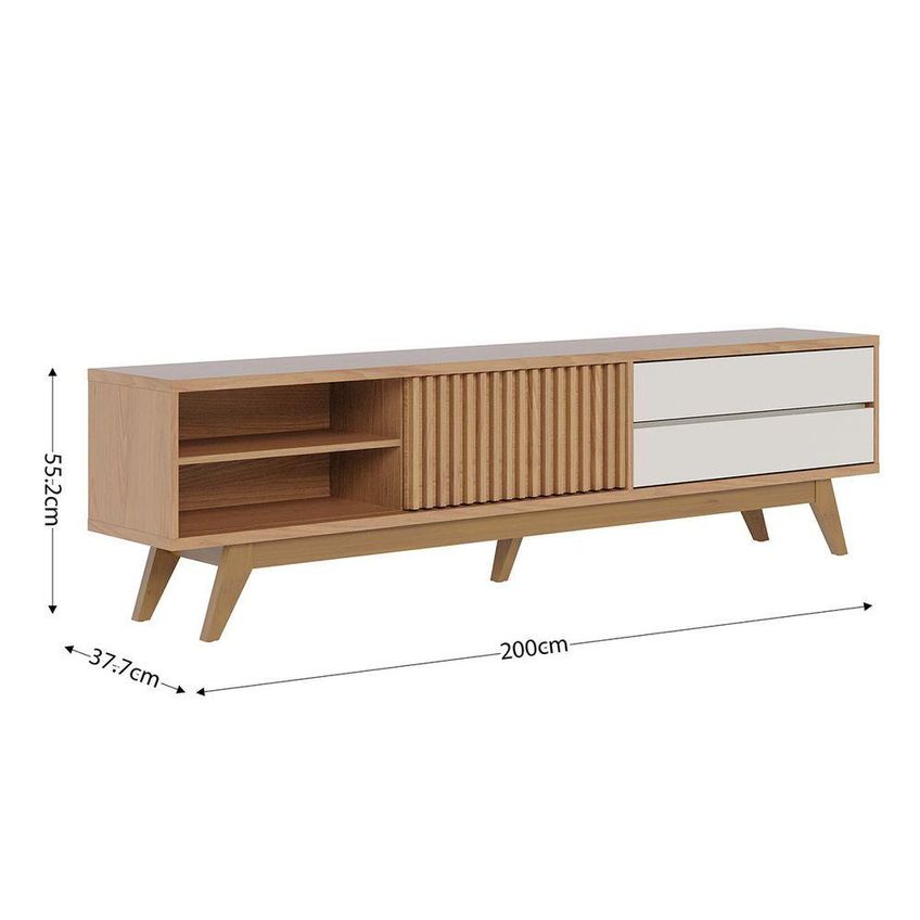 Rack Para TV Veneza 75" 200cm MDF e MDP com Porta Ripada Deslizante Gavetas Off White - imagem 3