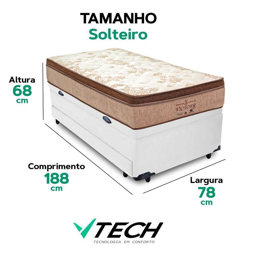 Cama Box Com Baú Bicama Solteiro Victory Euro Pillow Molas Ensacadas Branco Vtech - imagem 3