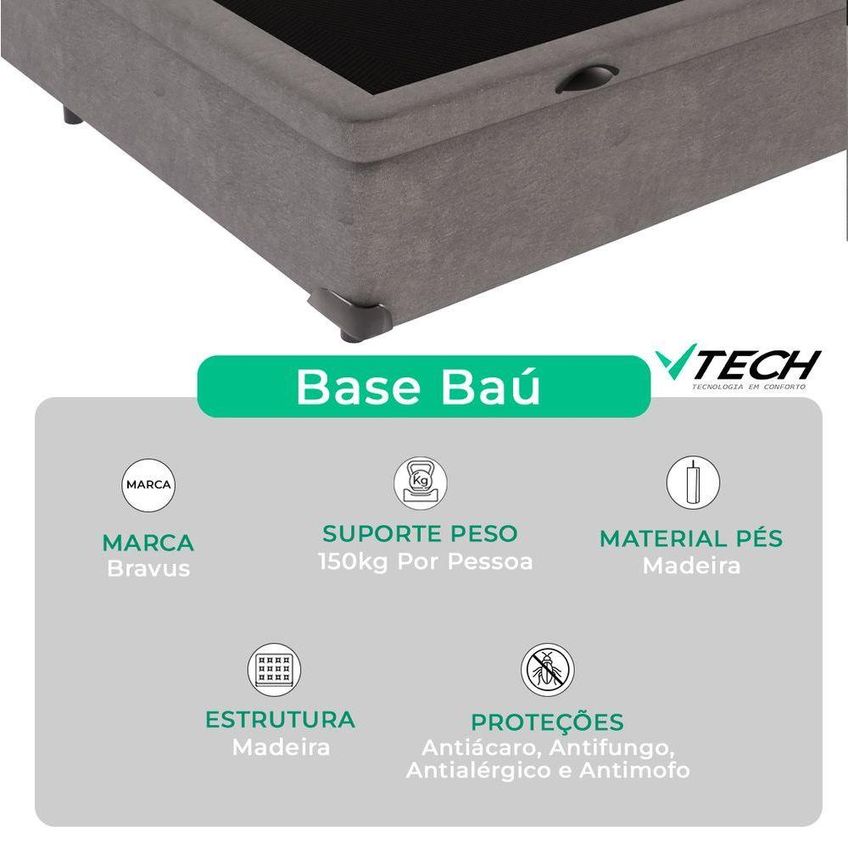 Cama Box Com Baú Solteiro Four Season Bravus Molas Ensacadas Cinza Vtech - imagem 4