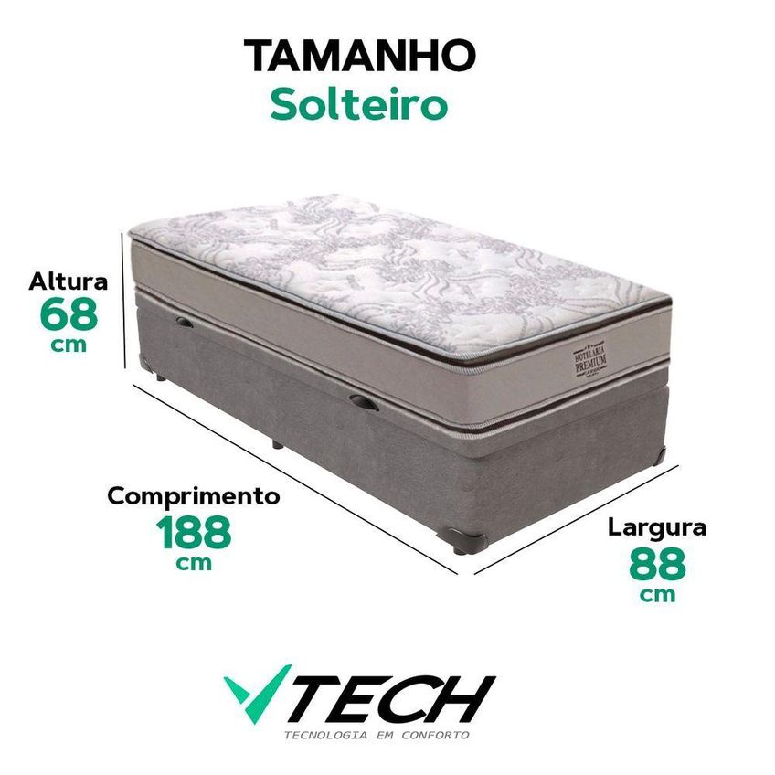 Cama Box Com Baú Solteiro Four Season Bravus Molas Ensacadas Cinza Vtech - imagem 5