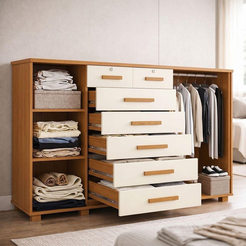 Cômoda Mega Com Sapateira 7 Gavetas Em Mdf-mdp Para Quarto Cinamomo-off-white - imagem 4