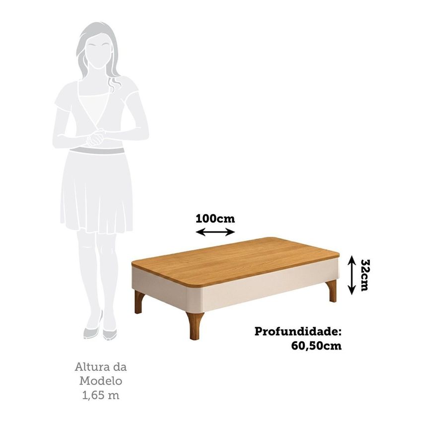 Mesa De Centro Com Pés Em Madeira Maciça Ariadne Espresso Móveis Off White/cinamomo - imagem 3
