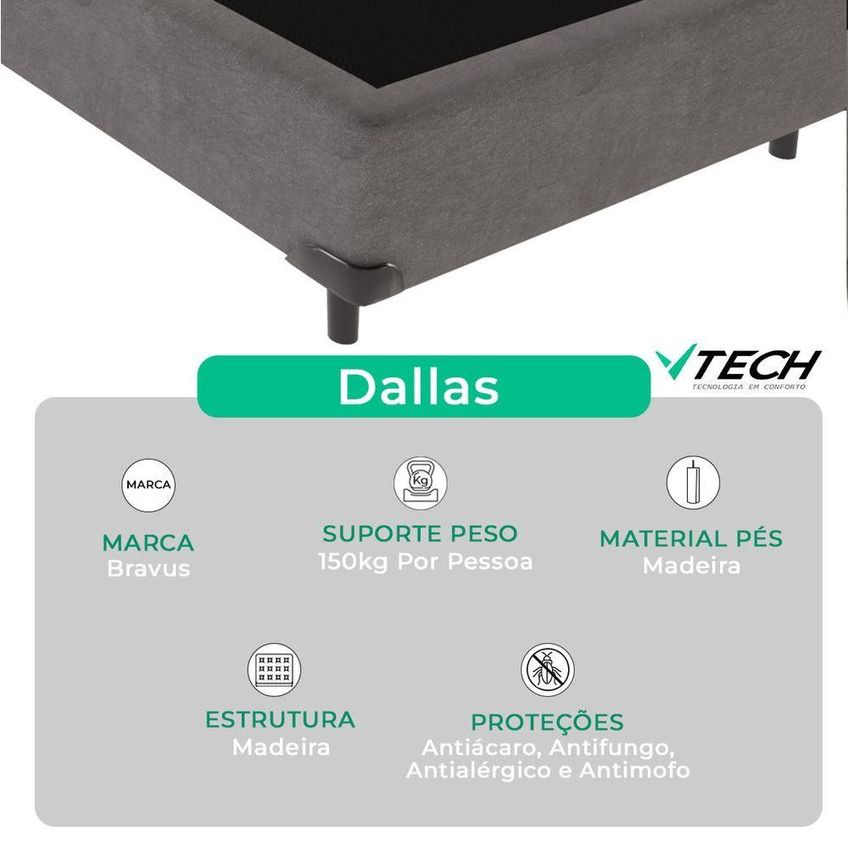 Cama Box Solteiro E Colchão Four Season Molas Ensacadas Pillow Top Cinza Vtech - imagem 3