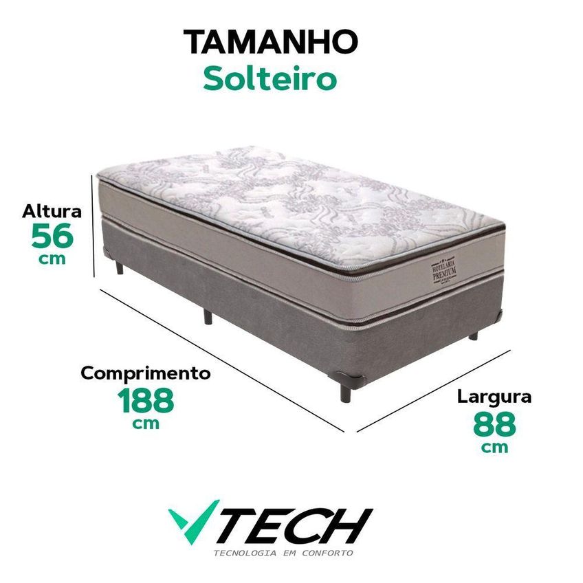 Cama Box Solteiro E Colchão Four Season Molas Ensacadas Pillow Top Cinza Vtech - imagem 4