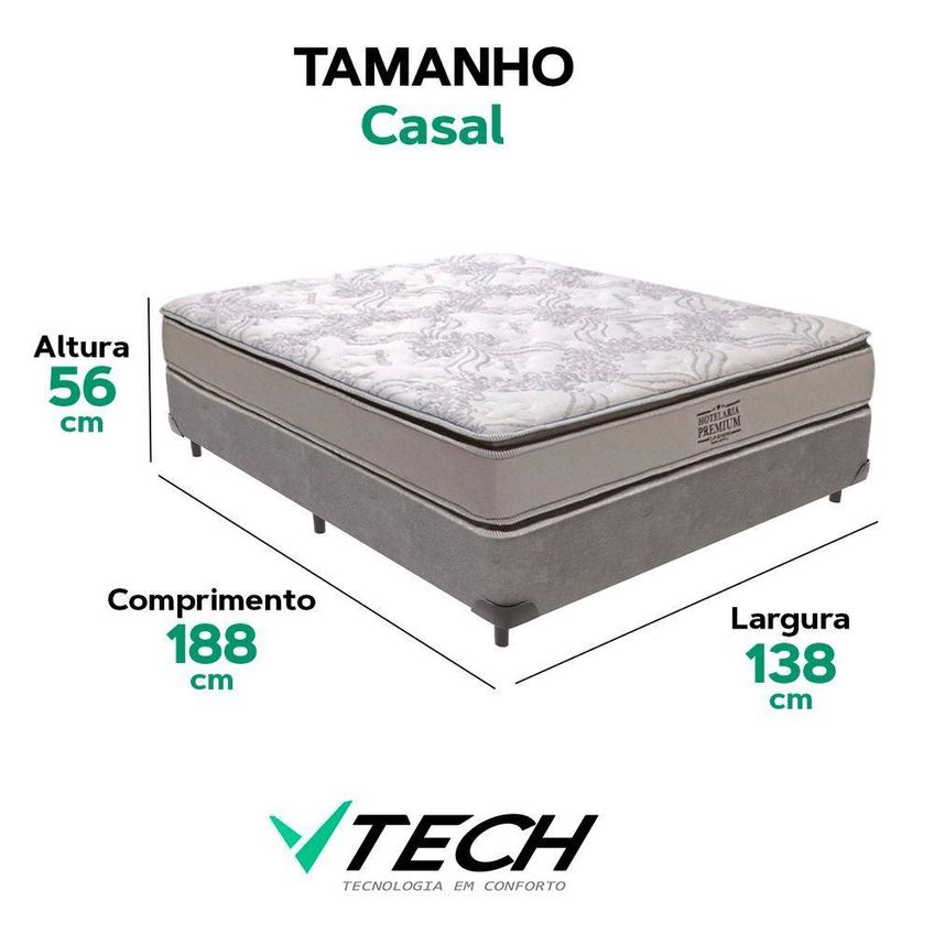 Cama Box Casal Com Colchão Four Season Molas Ensacadas Pillow Top Cinza Vtech - imagem 2