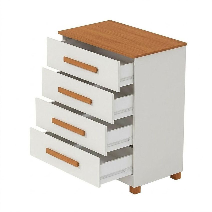 Gaveteiro Suíça 4 Gavetas MDF MDP Puxador Integrado Branco Nature Infantile Móveis - imagem 4