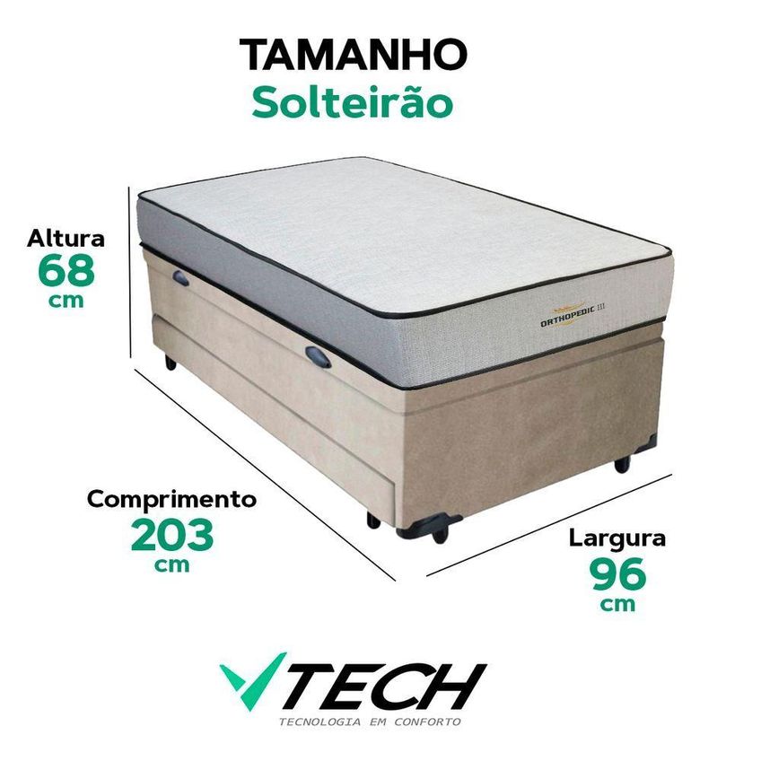 Cama Box Com Baú Solteiro Bicama Com Baú Colchão Orthopedic D33 Espuma Bege Vtech - imagem 5