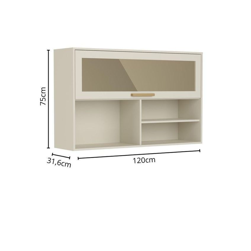 Armário Aéreo De Cozinha Bossa Nova 8141 120cm 1 Porta MDF Basculante Vidro Arenas - imagem 3