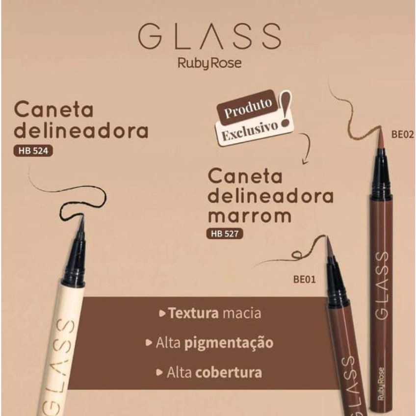 Caneta Delineadora Glass Marrom Light Brown BE01 HB527-1 Ponta Fina Secagem Rápida Marrom Ruby Rose - imagem 5