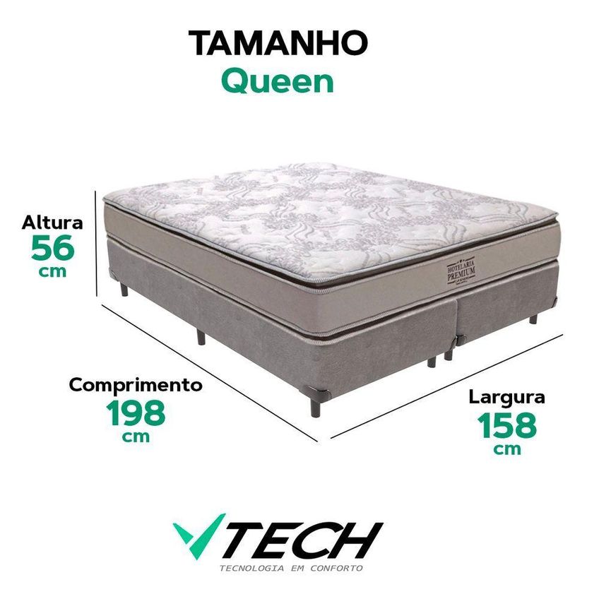 Cama Box Queen E Colchão Four Season Molas Ensacadas Pillow Top Cinza Vtech - imagem 3