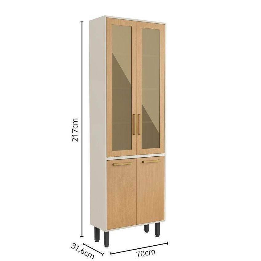 Cristaleira Bossa Nova 4 Portas MDP 70cm Nogal Marrom Bertolini - imagem 3