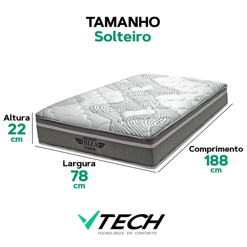 Colchão Solteiro Mola D33 Ibiza Molas Ensacadas 78x188x22 Vtech - imagem 4