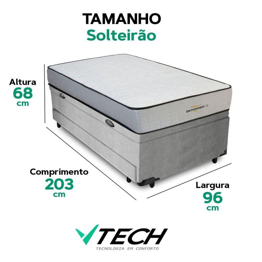 Cama Box Solteiro Solteirão Bicama Com Baú Colchão Orthopedic D33 Espuma Cinza Vtech - imagem 3